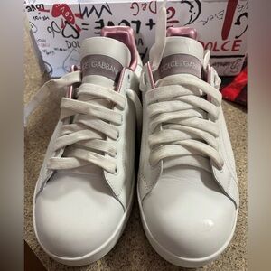 Dolce & Gabbana Cream and Pink Leather Sneakers